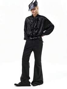 ROMWE MEN Goth 男士复古哥特城堡黑色领长袖衬衫 - 黑色 - 查看 4