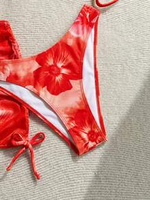 Soleia Plus Size Women's Large Floral Print Vacation Beach Multi-Piece Set Bathing Suits For Women - Red - View 4