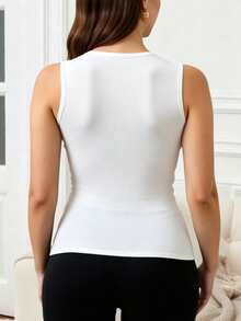 Zyxie Top versátil de unicolor y ajuste ceñido para mujer de talla grande, para uso diario y salidas - Blanco - Ver 2