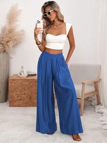 Women Pants - 寶藍色 - 查看 7