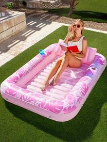 Fashionable Tropical Inflatable Sun Swimming Ring With Detachable Pillow-Adult Heavy-Duty Swimming Pool Accessories, Sun Bath And Relaxation; Swimming Ring With Ribbed Base Is Suitable For Lake, River And Ocean Play; Swimming Pool Party Supplies, Summer Swimming Pool Inflatable Swimming Ring - Floating Liner - View 14