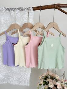 SHEIN 4pcs Young Girl Dopamine Cute Fruit Pattern Ribbed Fabric Tank Top Multi-Pack - Multicolor - View 4