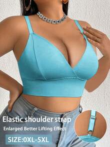 SHEIN Plus Size Women's Solid Color Casual Everyday Adjustable Strap Bra - Green - View 4