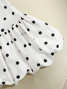 SHEIN Franclia 夏季新款法式優雅波點蕾絲花苞裙女款 - 白色 - 查看 5