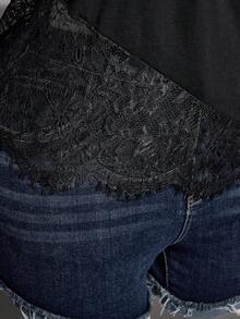 SHEIN ICON Plus Size Y2K Vintage Asymmetric Shoulder Lace Patchwork Loose T-Shirt - Black - View 8
