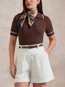 Briarwyn Women's Cartoon Bear Pattern Short Sleeve Casual Knit Top - Brown - View 4