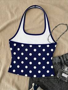 Tween Girls Navy Blue Long Casual Halter Top, Slim Fit Tank Top Suitable For Summer - White - View 2