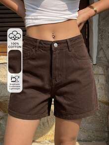 DAZY Women's Loose Casual Distressed Denim Shorts, New Summer Style - Coffee Brown - View 1