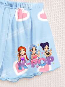 Young Girl Letter Cartoon Print Camisole Top And Shorts Casual Daily Home Pajama Set - Multicolor - View 6