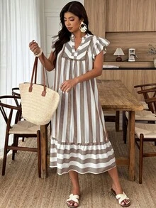 Weeklong Women's Plus Size Spring/Summer Casual Boho Vacation Loose White Ruffle Sleeve Ruffle Hem Dress, Suitable For Daily And Vacation Wear - Multicolor - View 6