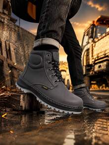 Genuine Leather Pleg Working Boot With Steel Helmet - Negro con gris - View 3