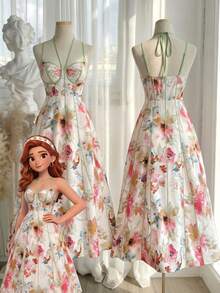 Modelyn Đầm xòe ôm sát in họa tiết, dây mảnh, hở lưng, thời trang xuân hè. - Nhiều màu - Xem 11