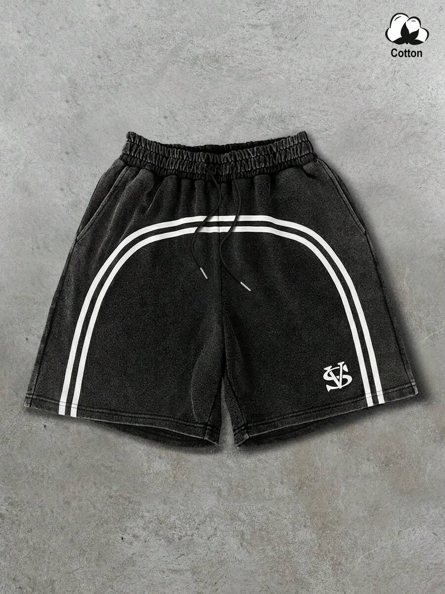 STYNVO Men's Drawstring Waist Patchwork Casual Everyday Shorts - Black - View 1