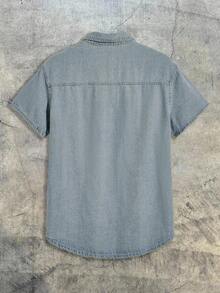 AXEPEAK Men's Short Sleeve Single-Breasted Casual Pocket Denim Shirt - Blue - View 2