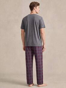 EverLounge Men's Solid Color Crew Neck Short Sleeve Top And Plaid Long Pants Casual Daily Homewear Set - Dark Grey - View 2
