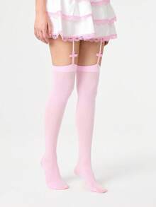 ROMWE Goth 1Pair Of Dopamine Pink Cross Stockings - Pink - View 1