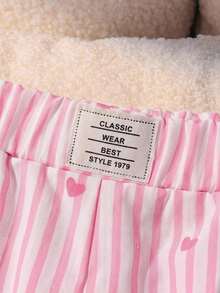 Lässige Shorts für Kleine Mädchen aus gewebtem gestreiftem Stoff mit Buchstaben-Patchwork - Pink - Übersicht 5