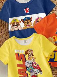SHEIN | PAW Patrol 男嬰休閒簡約上衣，適合夏季，經典勇敢系列，可愛卡通圖案印花，Chase、Rubble、Brave圖案印花款 - 彩色 - 查看 4