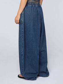 COUREZ Elasticated Waist Baggy Balloon Jeans / Y2K Autumn Outifts For Women Casual Outfits Autumn Jeans Going Out Outfits Rave Outfits Autumn Denim Joggers - Dark Wash - View 3