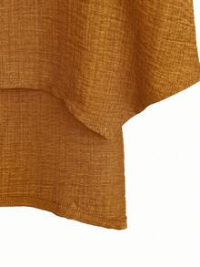 EMERY ROSE Plus Size Women's Textured Vacation Minimalist Asymmetrical Hem Crew Neck Shirt - Orange - View 5