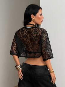 Coolane 女款街頭風酷感復古運動足球球衣字母印花 Y2K Blokecore 短版百搭 T-shirt - 黑色 - 查看 6