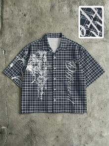 ROMWE MEN Prep Men's Lapel Short Sleeve Printed Plaid Casual Shirt - Multicolor - View 6