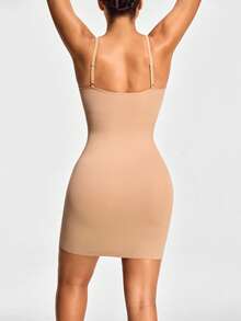 SHEIN Đầm định hình liền mạch dạng dây mảnh Spaghetti Shapewear Body Shaper nâng ngực & mông Kiểm soát eo bụng đùi - Màu be - Xem 6