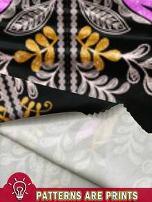 EMERY ROSE 大码复古印花长袖圆领休闲优雅女连衣裙，适合春季穿着，黑色 - 彩色 - 查看 3