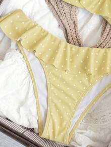 Swim Mod Women's Summer Beach Vacation Yellow Ruffled Bikini Set Cute - Light Yellow - View 4