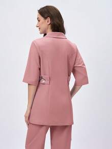 Scrubzie 不对称领刺绣长款制服上衣 - 粉色 - 查看 2