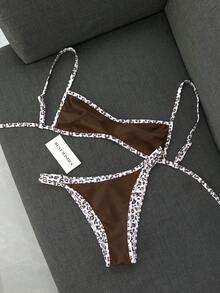 Swim Vcay 女款夏季海灘簡約優雅浪漫休閒度假性感甜美可愛時尚外套比基尼套裝 百搭萬能豹紋雙面印花可翻面多種穿搭選擇 抹胸微比基尼 適用於海灘、度假村、水療、音樂節、蜜月及休閒度假場合 - 彩色 - 查看 7