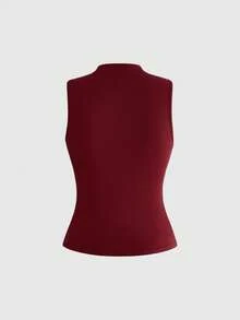 ROMWE Grunge Punk Leather Buckle Punk Personalized Hollow Out Hot Girl Women's Tank Top - Burgundy - View 2