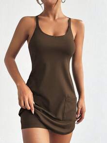 Easithlete Easithlete Women's Solid Color Casual Daily Travel Sports Dress - Coffee Brown - View 2