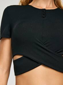 SHAPORA 1 pièce Top court noir moulant pour femme - Noir - Voir 7