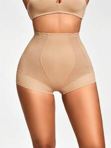 SHAPORA Women's High Waisted Tummy Control Apricot Knitted Fabric Shapewear Shorts With Butt-Lift Effect - Apricot - View 6