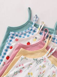 [6pcs Randomly Send 2pcs]Girls Toddler Comfortable Sweet Cute Printed Knit Camisole Romper - Multicolor - View 5