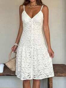DAZY Solid Color Jacquard Long Strap Casual Tropical Lacy Boho Wedding Summer Women's Tank Top Beach Garden Party Vacation White - Apricot - View 6