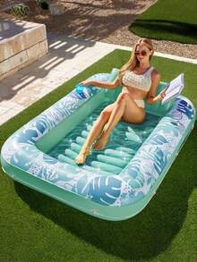 Fashionable Tropical Inflatable Sun Swimming Ring With Detachable Pillow-Adult Heavy-Duty Swimming Pool Accessories, Sun Bath And Relaxation; Swimming Ring With Ribbed Base Is Suitable For Lake, River And Ocean Play; Swimming Pool Party Supplies, Summer Swimming Pool Inflatable Swimming Ring - Floating Liner - View 6