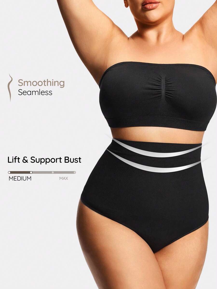 SHAPORA Bộ đồ định hình gợi cảm áo ống trơn cỡ lớn và quần short khoét rỗng - màu đen - Xem 1