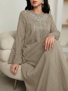 Al Najma Bata elegante bordada para mujer para Eid - Café integral - Ver 6