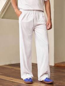 Whitmere Men's Round Neck Mid-Sleeve T-Shirt And Drawstring Waist Wide Leg Pants Casual Daily Suit - Light Grey - View 6
