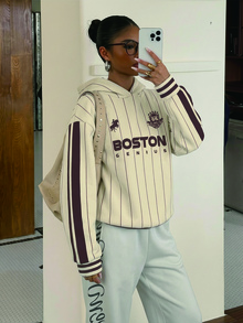 Muchica Sudadera ligera con estampado de color de contraste en estilo deportivo minimalista casual, adecuada para otoño/invierno y primavera/verano - Multicolor - Ver 3