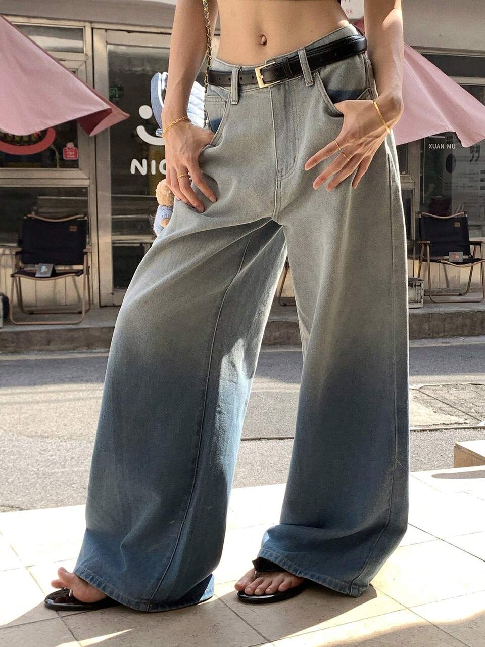 Summer Women's Dual-Tone Gradient Loose Fit Casual Street Style Vacation Beach Loose Fit Teen Casual Jeans Y2K