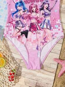 Tween Girls' Casual Colorful Pattern One-Piece Swimsuit, Suitable For Summer - Multicolor - View 4