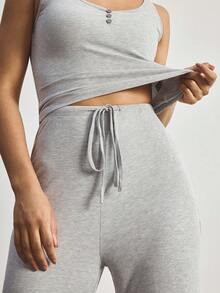 Ocili Comfortable Minimalist Sleeveless Pants Shell Button Pajama Set, Baby Pink Women Loungewear - Grey - View 6