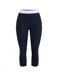 SHEIN Cheerettes Contrast Waistband Seamless Athletic Leggings - Navy Blue - View 13