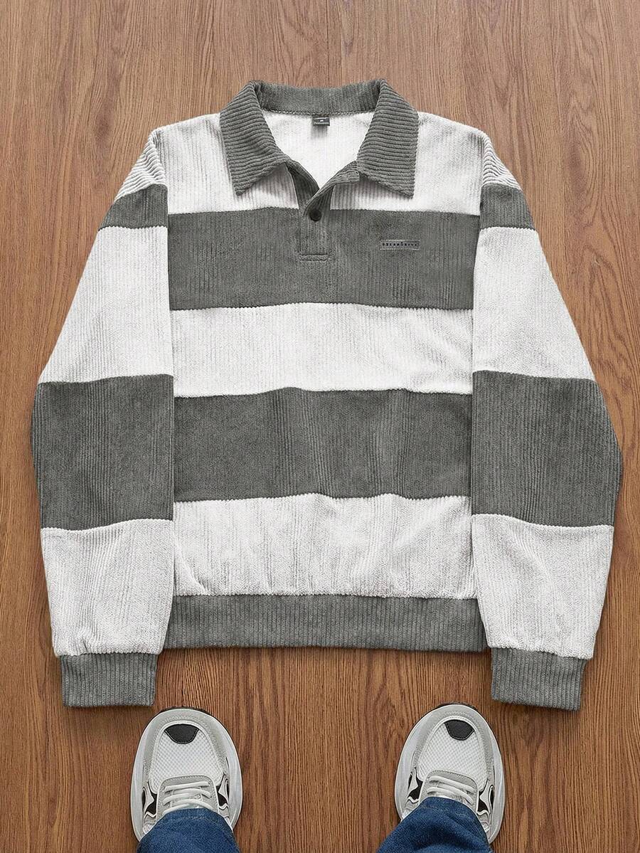 SWAVVY Men's Knit Fashion Casual Young Loose Long Sleeve Half-Open Front Sweatshirt - Grey - View 1