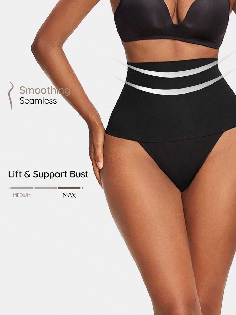 SHAPORA Pantalones De Mujer De Color Sólido De Cintura Alta Para Controlar El Abdomen - Negro - Ver 1