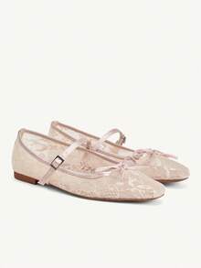 CUCCOO CHICEST 女款百搭網面蝴蝶結單肩帶平底涼鞋，適合夏季上班與休閒穿著，夏季鞋款、婚禮鞋、新娘鞋 - 粉色 - 查看 2
