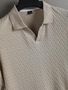 Manfinity Homme 男士夏季休閒百搭素色短袖 Polo 衫 - 卡其色 - 查看 3